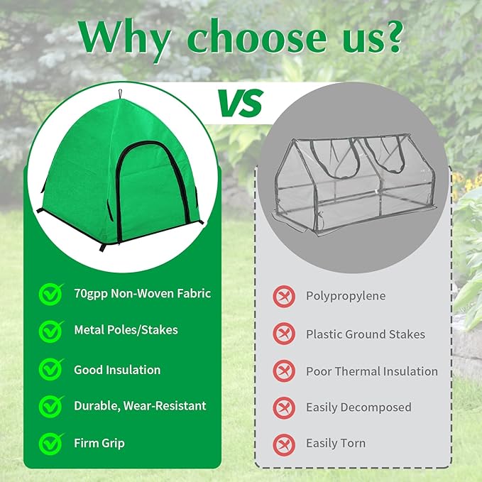 Winter Large Plant Covers Freeze Protection with Stakes, 24.4 x24.4 x22.4inch Warm Plant Protection Tent Foldable with Zipper Door, Plant Snow Ice Covers Protecting Fruit Tree (2Pack)