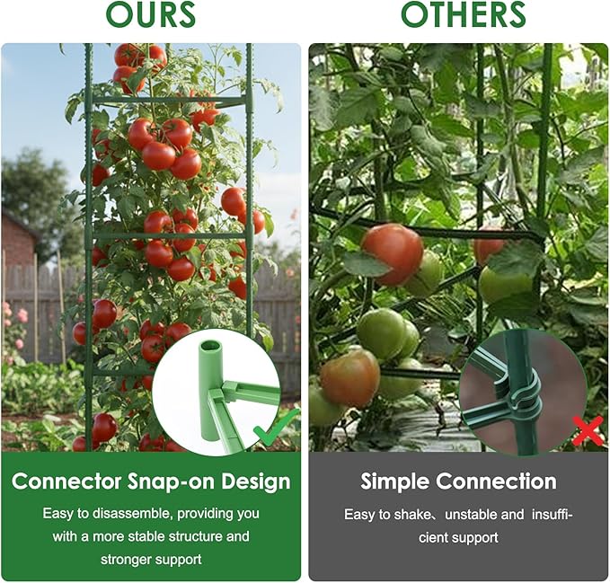 CEWOR Tomato Cage - 3 Pack Tomato Trellis, 63 Inch Tomato Cages for Garden, Extra Tall Plant Support Triangle Structures Garden Stakes for Climbing Plants Outdoor, Pots, Raised Garden Bed, Vegetables