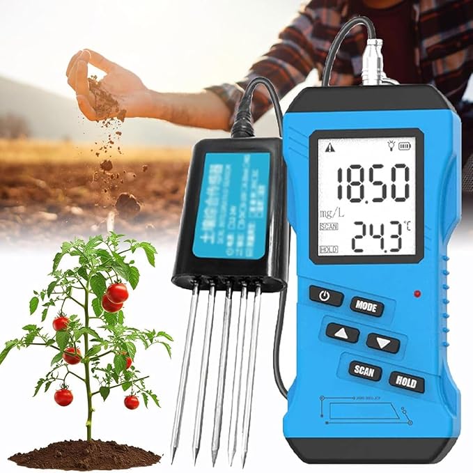 7-in-1 Soil Tester Kit - pH, Moisture, Nutrient Conductivity, Phosphorus, Potassium (NPK) Meter for Garden, Lawn, Farm & Potted Plants, Flower Fertilizer Tool