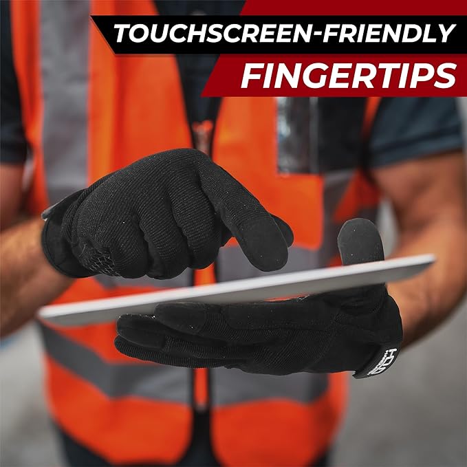 HANDLANDY Work Gloves for Men & Women, Utility Mechanic Working Gloves Touch Screen, Flexible Gardening Gloves for Yard