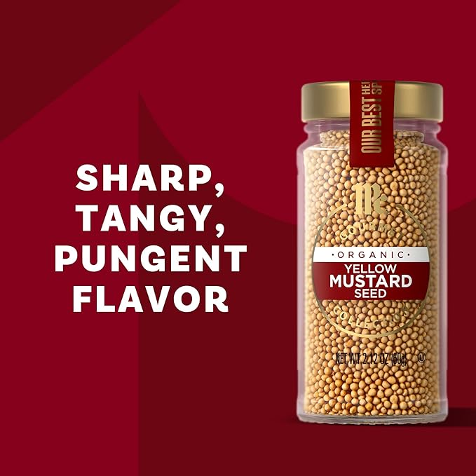 McCormick Gourmet Collection Yellow Mustard Seed, Organic, Non GMO, Our Best Herbs & Spices, Pungent Flavor for Pickled Vegetables, Potato Salad, Salad Dressings & More, 2.12 oz