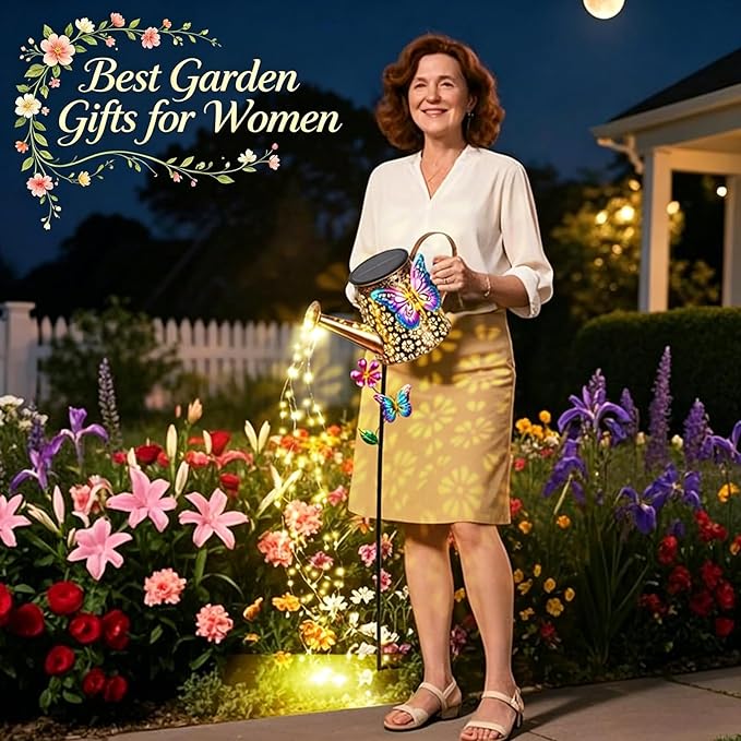 Solar Watering Can with Lights Outdoor Garden, 41" Tall Waterproof Garden Stake Lights Decoration for Yard Lawn Patio Pathway Front Porch Landscape Gardening Gifts for Mom Grandma Women Birthday Gift