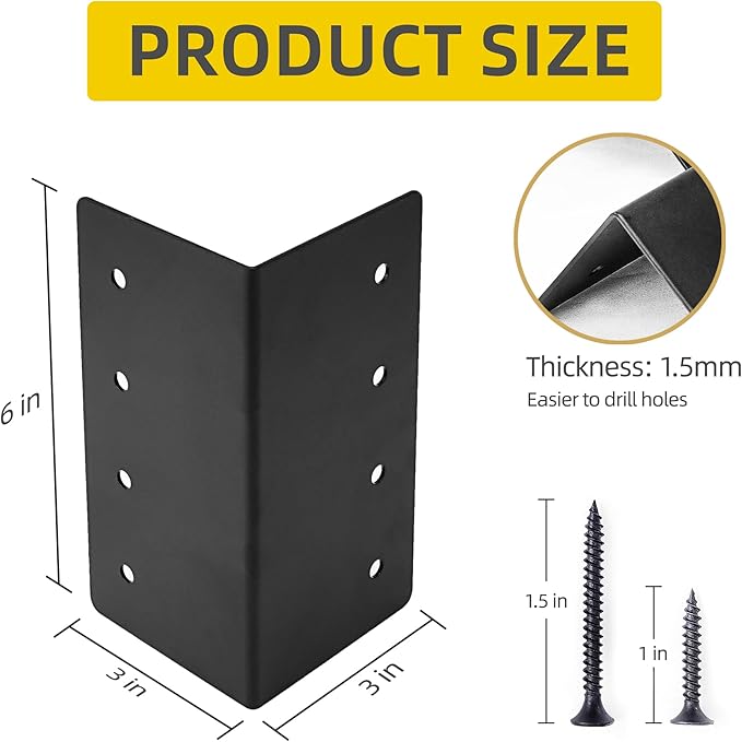 4 Pack Raised Garden Bed Corner Brackets, 3"x 3" x 6" Metal Corner Brackets for 9"-12" Garden Bed with Screws for Wood Frame, Flower or Vegetable Planter Garden