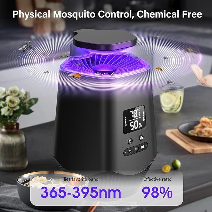 Fruit Fly Traps for Indoors, Smart Fly Trap Indoor Bug Zapper Gnat Traps for House Indoor with Temperature and Humidity Sensor, 10PCS Sticky Boards Black 02