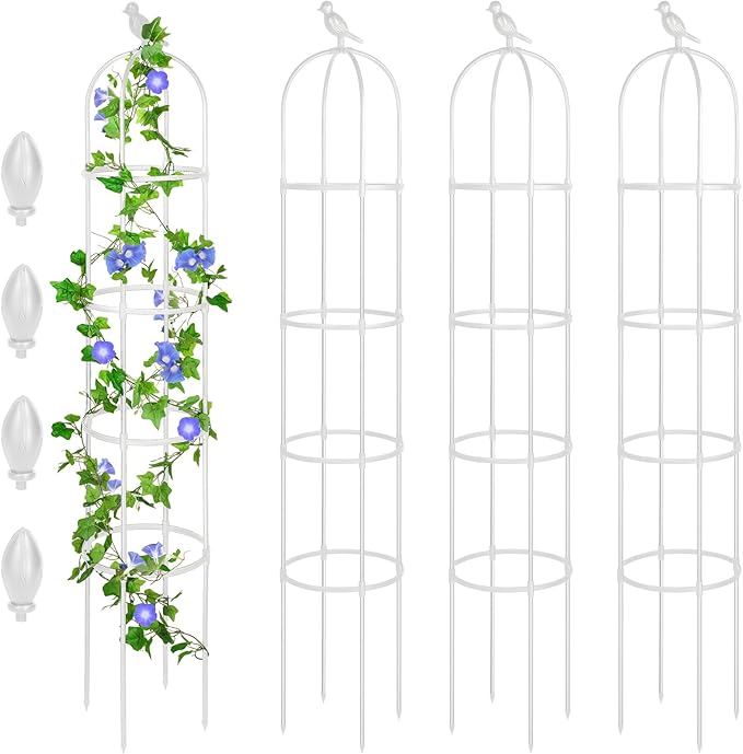 Sadnyy 4 Pack 6 ft Garden Obelisk Trellis for Climbing Plants Outdoor Rustproof Rose Pots Tall Garden Trellis for Outdoor Indoor Vines Flower Plants Support(White)