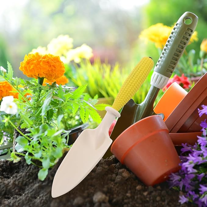 Garden Shovel and Rake Hand Tool Set for Flower Planting, Small Plastic Gardening Trowel with Cultivator, 3pcs Kit for Soil Digging and Plant Care