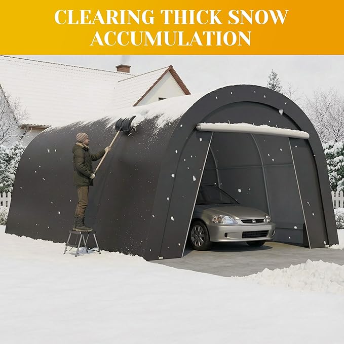 Kiss the Water Domed Carport with 4 Cloth Bags, Portable Garage with 2 Roll-up Doors, Heavy Duty Car Canopy Party Tent, All-Season Storage Shelter Shed for Cars, Truck, or Garden Tools, 10' x 15'