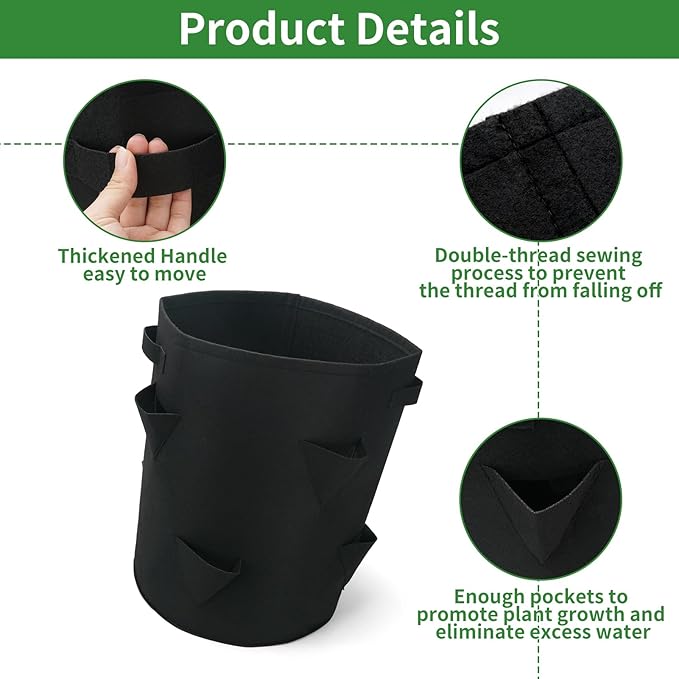 10 Gallon Strawberry Grow Bags Fabric Plant Pots Gardening Bags for Plant Nursery Bag Tomato Strawberry Vegetable Planting Bag