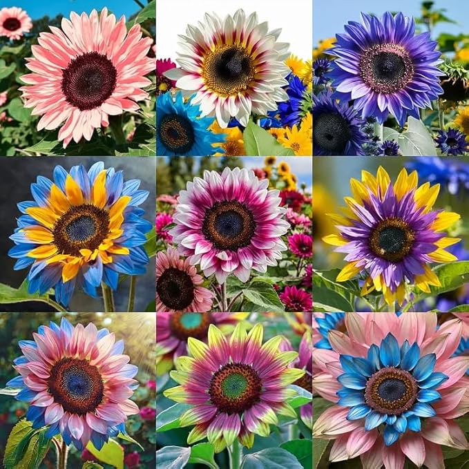 100 Mixed Sunflower Seeds (Helianthus annuus) – Non-GMO Rare Variety with Vibrant Multi-Color Blooms, Drought-Tolerant & Pollinator-Friendly for Outdoor Home Gardens
