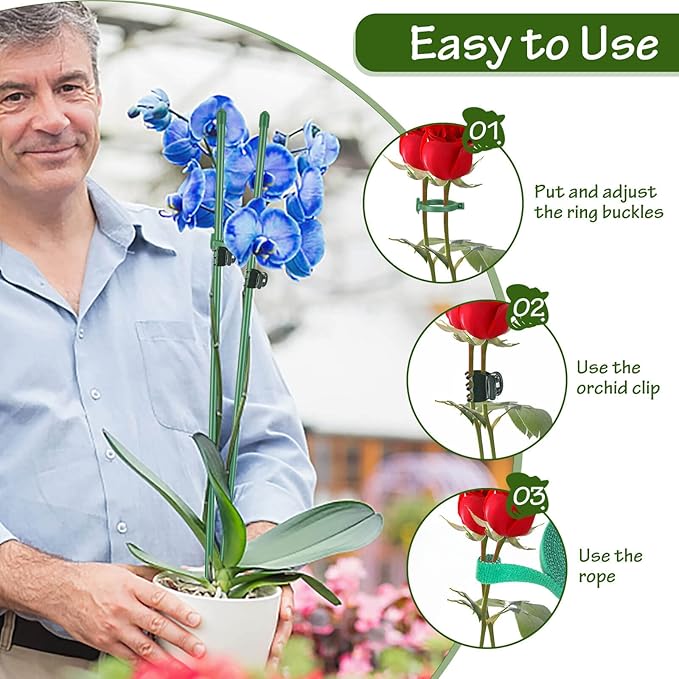 76pcs Plant Stakes for Indoor Plants, 25 Pack 16 inch Plant Support Stakes, Fiberglass Garden Plant Sticks Support with Rings Clips &Tie for Indoor and Outdoor Plants Flowers Tomatoes Orchid