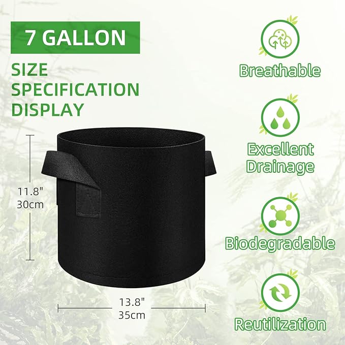 LITLANDSTAR 300 Pack Fabric Grow Bags, 7 Gallon Heavy Duty Fabric Pots Thickened Nonwoven Garden Pots with Handles, Reusable Growing Bags for Fruits, Vegetables, and Flowers