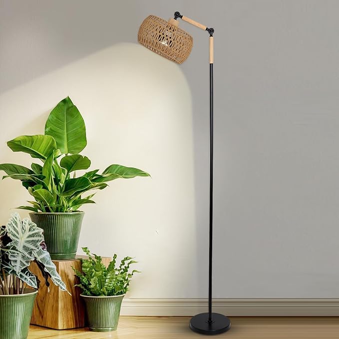 HMVPL Grow Lights for Indoor Plants Full Spectrum, Plant Lights for Indoor Growing with 20W COB Grow Blub, Rattan Shade, Timer, Standing Tall Grow Lamp for Middle Large Plants(75'', Height Adjustable)