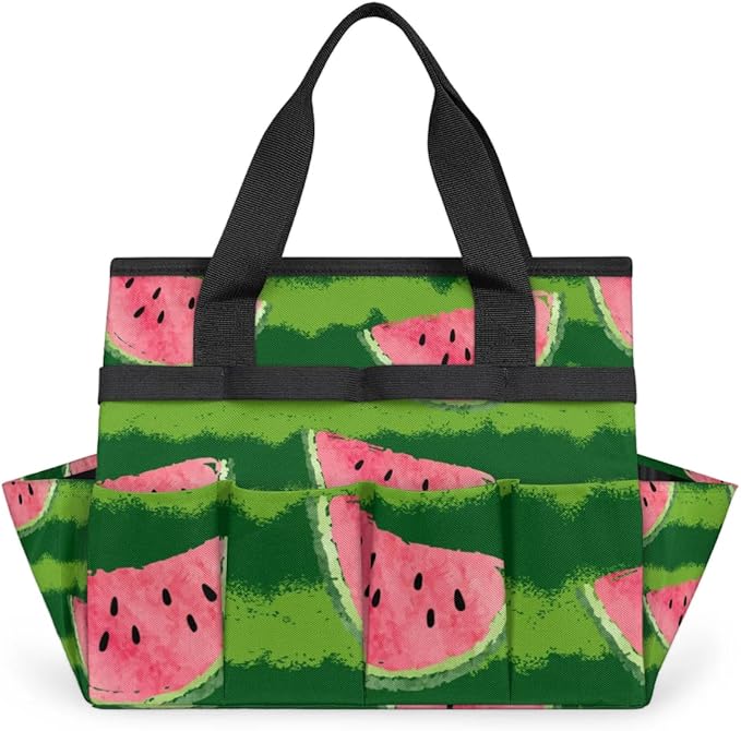 Garden Tool Bag Organizer Garden Tote Bag with Pockets Cute Watermelon Watercolor Tool Storage Organizer Gardening Tool Kit Holder 13" x 6.8" x 2.8"