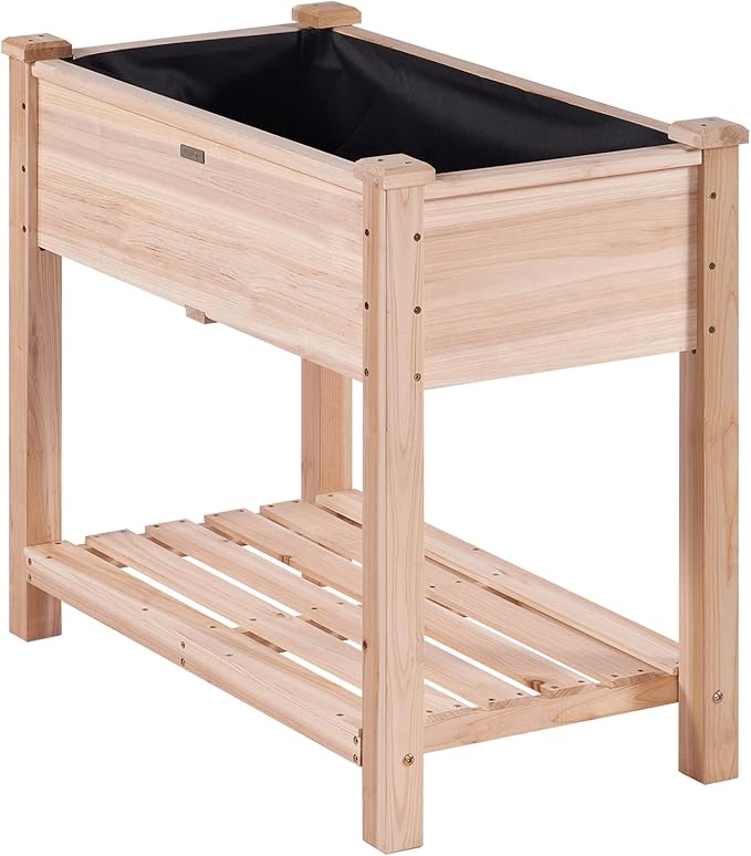VEVOR Raised Garden Bed 34x18x30in with Sturdy Legs, High End Natural Fir Wood Planter Box Elevated Planting Stand for Backyard/Garden/Patio/Balcony w/Non -Woven Liner & 1 Set of Tool, 165lb Capacity