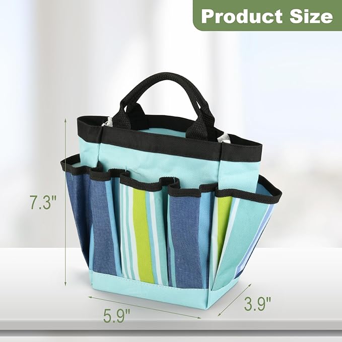 Garden Tool Bag Waterproof Gardening Hand Tool Storage Bag Heavy Duty Oxford Tote Organizer Bag with 8 Pockets, Garden Utensil Handbag for Women Men (Blue)