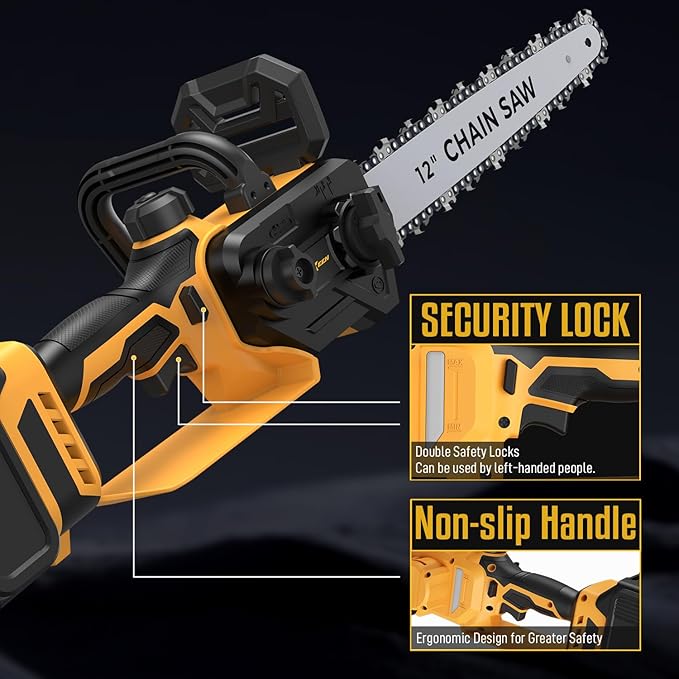 Mini Chainsaw for Dewalt 20V Max Battery, 12 Inch Electric Chainsaw Cordless with Security Lock, Hand Held Chain Saw for Wood Cutting, Tree Saw Trimming and Branch Pruning (Battery Not Included)