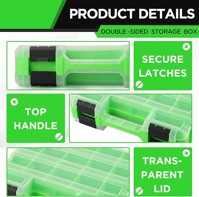 Small Parts Tool Box Organizer, 2-Packs Double-sided 34-Compartment Storage Tool with Removable Dividers, Plastic Storage for Hardware, Screws, Bolts, Nails, Nuts, Jewelry and Fishing Accessories