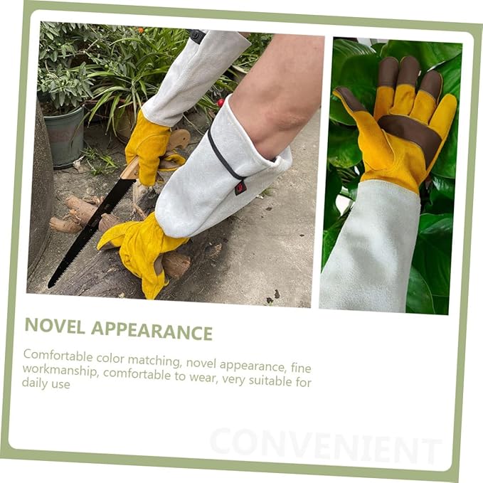 Puncture-proof Leather Garden Gloves for Planting and Pruning, Extended Length 11.5cm, Cowhide Material, Thorn-resistant Labour Protection Gloves for Outdoor Gardening