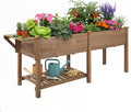 PetsCosset Raised Garden Bed with Legs, Wood Elevated Planter Box with Storage Shelf & Bed Liner, Hanging Hooks for Vegetables Flowers Herbs, Outdoor Patio & Backyard Use