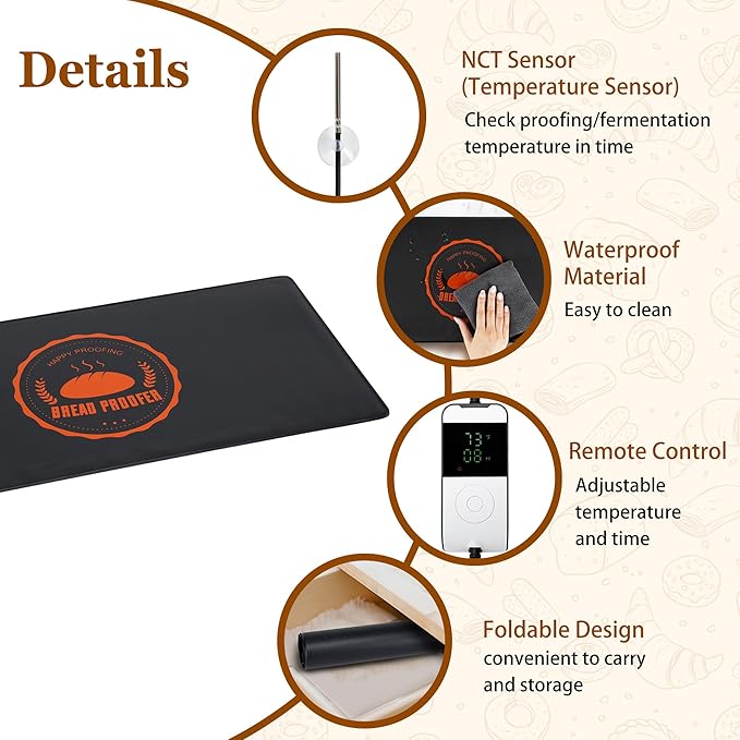 Bunmery Bread Proofing Mat, Sourdough Warming Mat, Sourdough Starter Warmer with Thermostat Temperature Control, Dough Proofer Heating mats for Home Kitchen Baking Food(10.6" x 21.6")