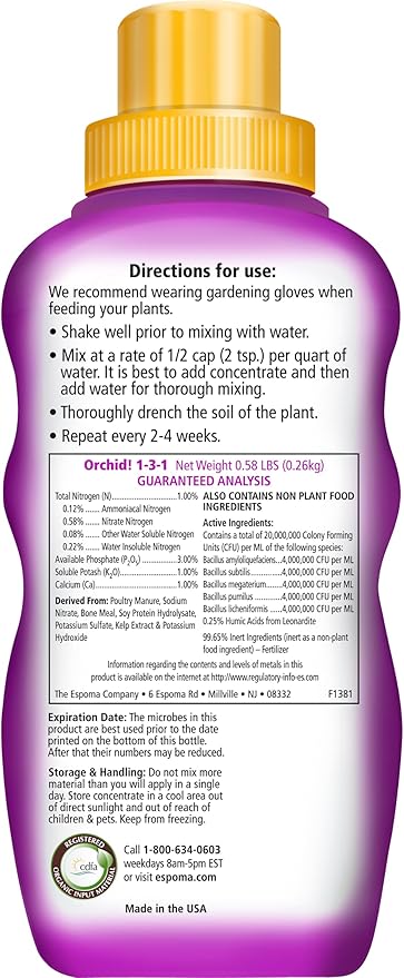 Espoma Organic Orchid! 8-Ounce Concentrated Plant Food – Plant Fertilizer and Bloom Booster for All Orchids and Bromeliads. Ideal for Phalaenopsis, Dendrobium, and Other Types of Orchids - 4 Pack