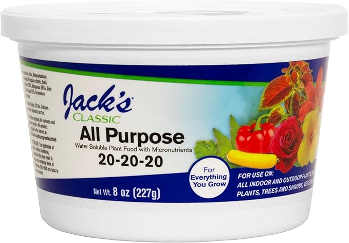 Jack's Classic 20-20-20 All Purpose Water-Soluble Fertilizer with Micronutrients to Provide General Growth on All Plants, 8oz