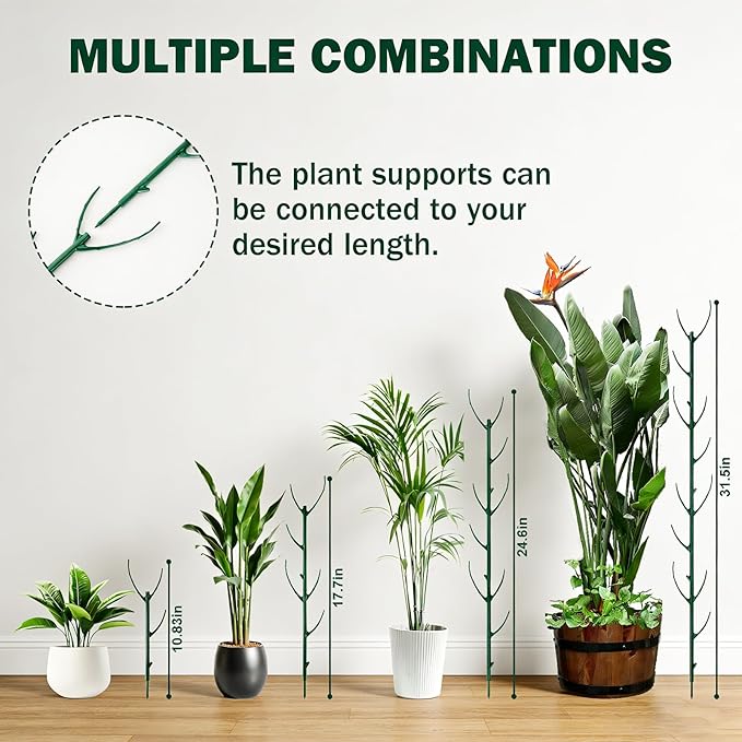 20Pack Monstera Plant Support Stakes, Stackable Plant Support Stakes in Bulk, with 20 Twist Clips & 16.4FT Plant Ties, Plant Stakes for Outdoor Indoor Potted Plants Reusable Climbing Plant Support