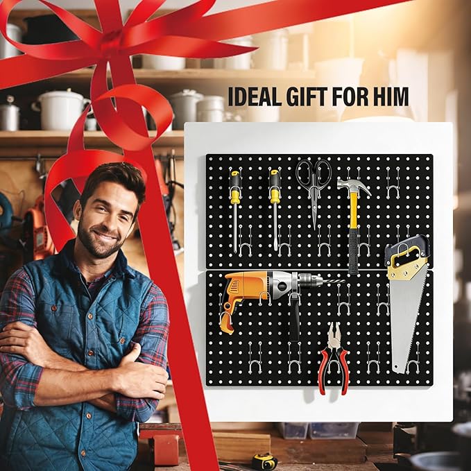 DEWEL Peg Board 2 Pack, 23x12 Inch Metal Pegboard Panels with Hooks, Black Heavy Duty Wall Organizer System for Garage Tool Storage, Workshop, Office and Craft Room（2pcs black）