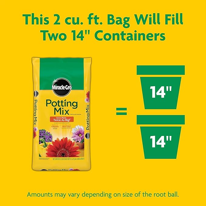 Miracle-Gro 3 Pack Potting Soil Mix for Container Plants, Flowers, Vegetables, Shrubs, Annuals, and Perennials, Feeds for Up to 6 Months, 2 Cu Ft