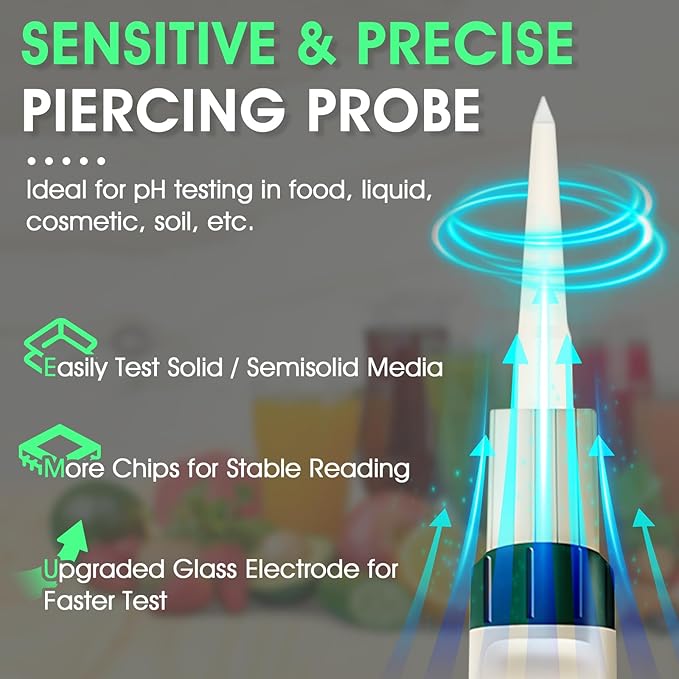 Digital pH Meter for Food, pH Tester Probe for Sourdough Bread Dough, Meat, Cheese, Fruit, Cosmetics, Water, Smart Lab pH Test kit Pen with ATC, Temperature Backlit Display for Solids Liquids Soil
