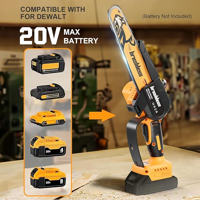 8 Inch Mini Chainsaw Compatible for De-walt Battery 20V MAX Handheld Electric Chainsaws,Battery Powered Portable Small Pruning Chain Saw for Tree Pruning Wood Cutting Trimming(ONLY TOOL)