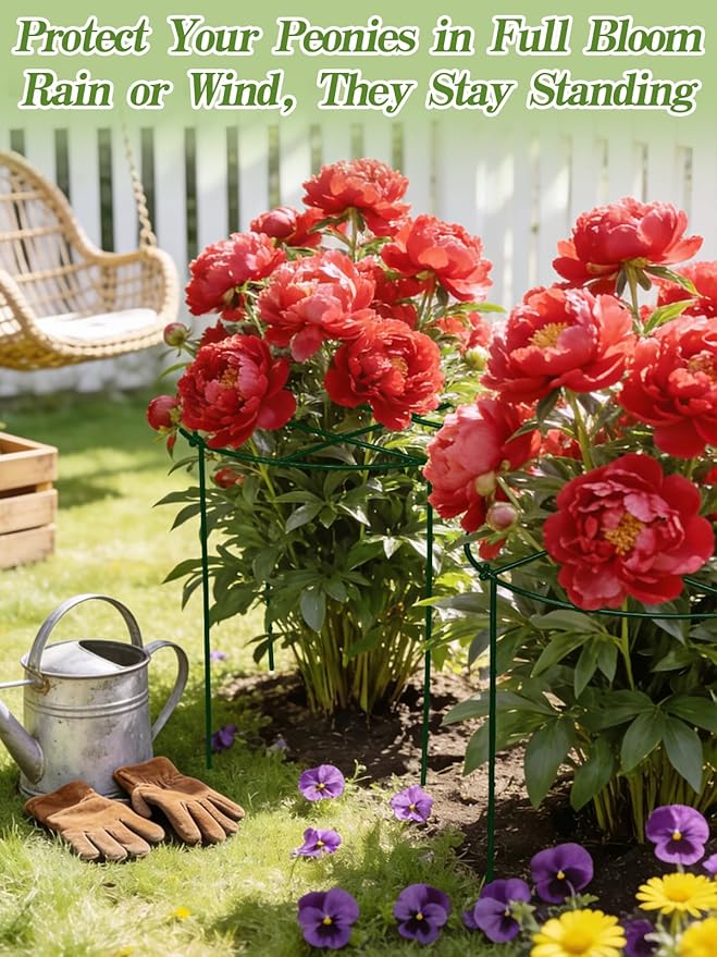 4 Sets 23.6''H x 18''Dia Large Peony Cages and Support - 4mm Heavy-Duty Metal Legs, Plant Support Cage for Outdoor Plants, Flower Trellis for Hydrangea Rose Tomato