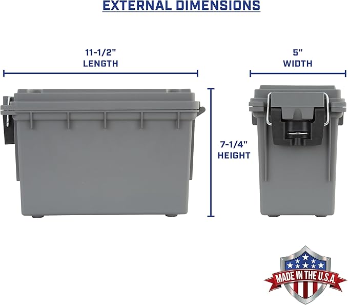 Sheffield 12759 4-Pack Ammo Storage Box, Stackable .30 Cal Field Boxes, Water and Dust Resistant, Lockable Storage Box with Handle, Secures Hunting Gear, Supplies, and Bullets, Made in USA, Gray