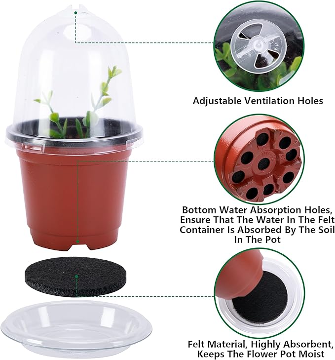 EBaokuup 10 Pack Self Watering Seed Starter Pot, 3 Inch Automatic Watering Plant Nursery Pots with Humidity Dome, Red Self Watering Nursery Pots for Potted Plants Seed Germination