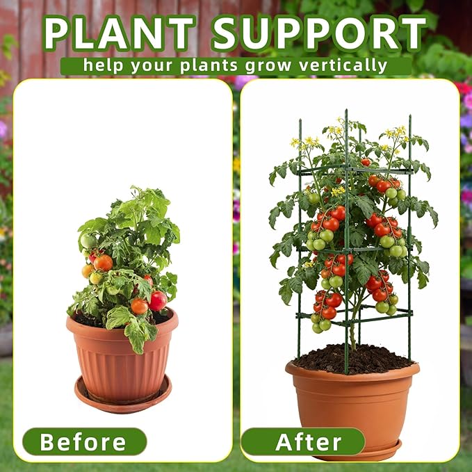 NOVWANG 3 Packs Square Tomato Cages, 10.6 inches x 48 inches Square Plant Support Stakes Tomato Trellis for Tomato Pepper Vegetable Support Plant Support for Garden Patio Farm