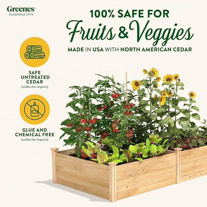 Greenes Fence Classic Cedar Raised Garden Bed, 4' x 8' x 17.5" (1/2" Thick) - Made in USA with North American Cedar