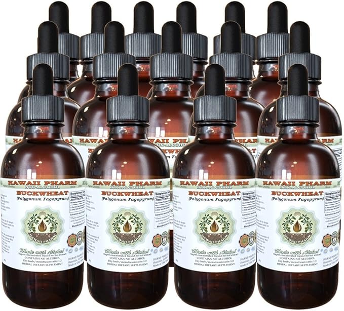 Hawaii Pharm Buckwheat Alcohol-Free Liquid Extract, Buckwheat (Fagopyrum Esculentum) Dried Sprouting Seed Glycerite Natural Herbal Supplement 15x4 oz