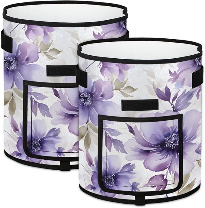 10 Gallon Potato Grow Bags Purple Watercolor Flowers Growing Bag with Handles Harvest Window Durable Garden Planting Bag Thickened Nonwoven Fabric Pots for Tomato Vegetable Fruits, 2 Pack