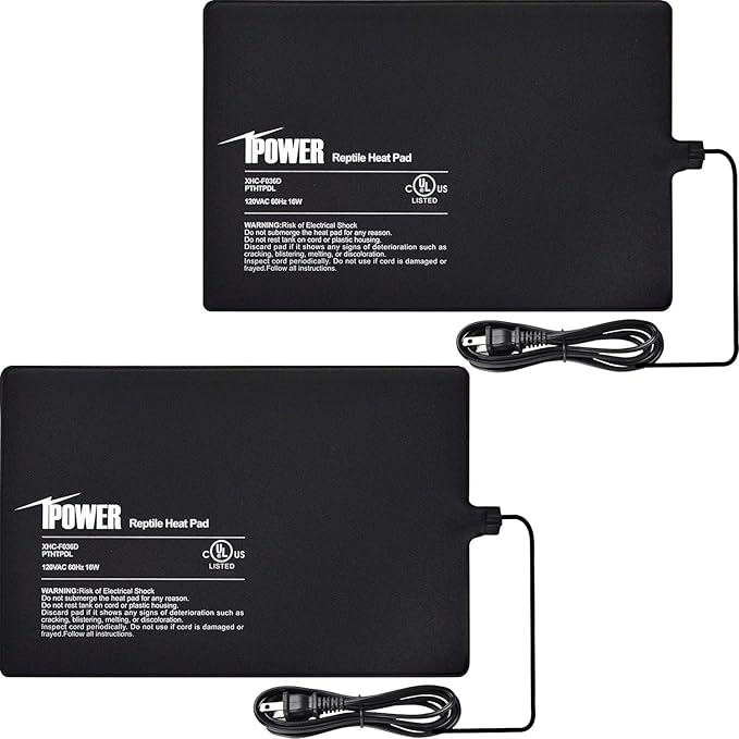 iPower 8x12 Inch Reptile Heat Pad Under Tank Heater, Energy-Efficient & Waterproof Design Terrarium Warmer Mat for Turtles, Lizards, Snakes, 2 Pack
