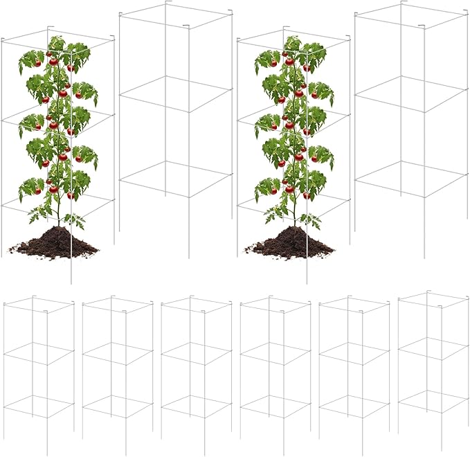 Hicarer 16 Pack Square Tomato Cage Heavy Duty Tomato Cages for Garden Vegetable Plant Trellis Stakes Plant Support Stake Tower for Climbing Vegetables Plants Flowers Fruit (15 x 36 Inches,Silver)