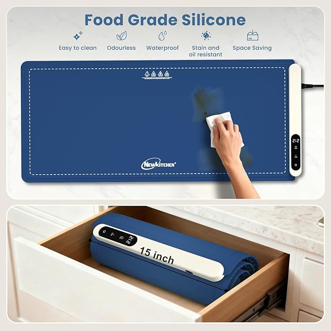 Warming Mat for Food, 36"x16" Food Warming Mat 6 Temperature & Timer Settings Upgrade Graphene Fast Full Surface Heating-Versatile Food Warmer for Gatherings, Parties, Everyday Use-Fruit Frost Blue