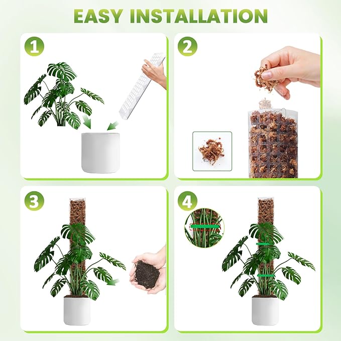 Bluepro 24 Inch 6 Pcs Plastic Moss Pole for Plants Monstera, 6×24'' Plant Poles for Climbing Plants, Plant Support for Indoor Plants Work with Sphagnum Moss