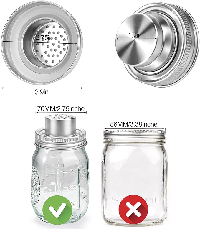 Palksky Stainless Steel Shaker Spice Lids for Regular Mouth Mason Jars, 2 Pack Mason Canning Caps for Spices Coriander Seed Garlic/Rosemary Powder