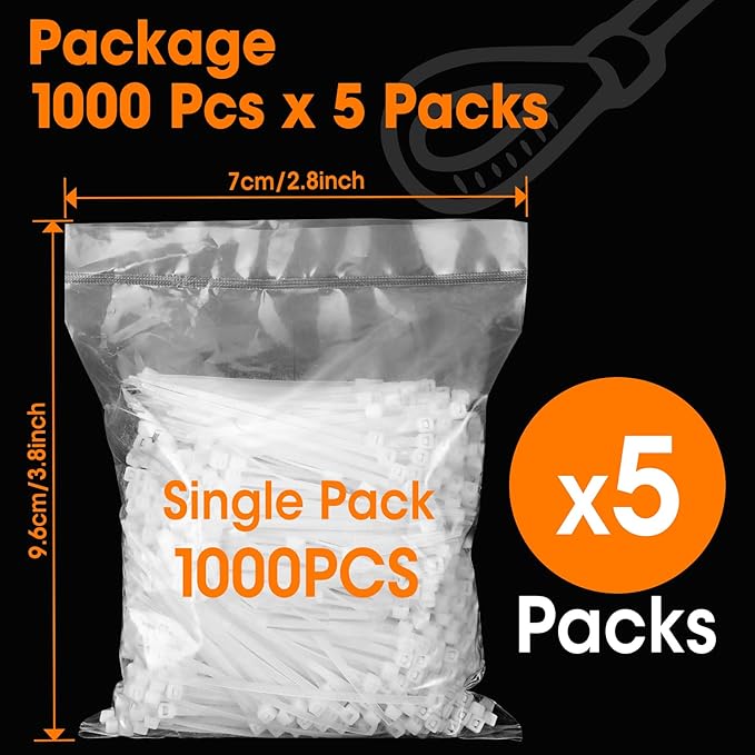 5000 PCS Zip Ties 4 Inch, Small Cable Ties with 18lbs Tensile Strength, White Zip Ties for Indoor and Outdoor Use, UV Resistant Wire Ties