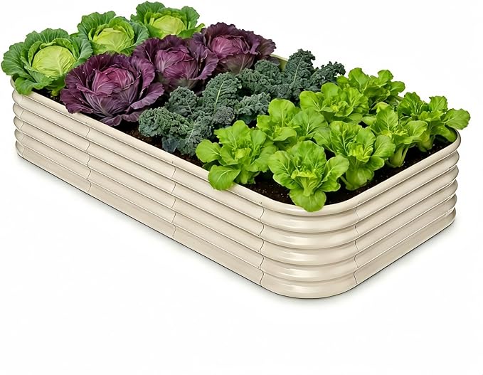 Galvanized Raised Garden Bed 10x2x1.5 | 8x4x1.5 ft, 18" Tall Metal Planter Box Outdoor for Herb Fruit Vegetable, Modular Raised Flower Bed for Backyard, Patio, Home Gardening - Sand Beige