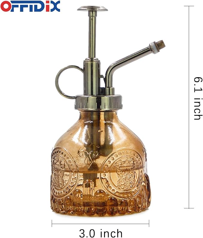 OFFIDIX Glass Watering Spray Bottle,Plant Mister Watering can Indoor with Bronze Plastic Top Pump,One Hand Glass Small Watering Can for Outdoor Indoor Garden,Cleaning Solutions and Home Decora(Brown)