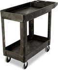 Rubbermaid Commercial Products 2-Shelf Utility/Service Cart, Small, Lipped Shelves, Storage Handle, 500 lbs. Capacity, for Warehouse/Garage/Cleaning/Manufacturing