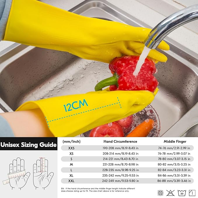 Vgo... 5-Pairs Reusable Household Gloves, Rubber Dishwashing gloves, Extra Thickness, Long Sleeves, Kitchen Cleaning, Working, Painting, Gardening, Pet Care (Size S, Yellow, HH4601)