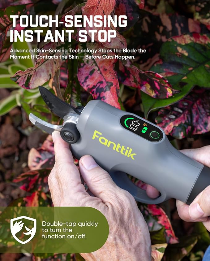 Fanttik Y10 Pro Cordless Electric Pruning Shears with Brushless Motor, LED Display, 4-Level Safety System, USB-C Fast Charging, SK5 Steel Blade for Branch Trimming