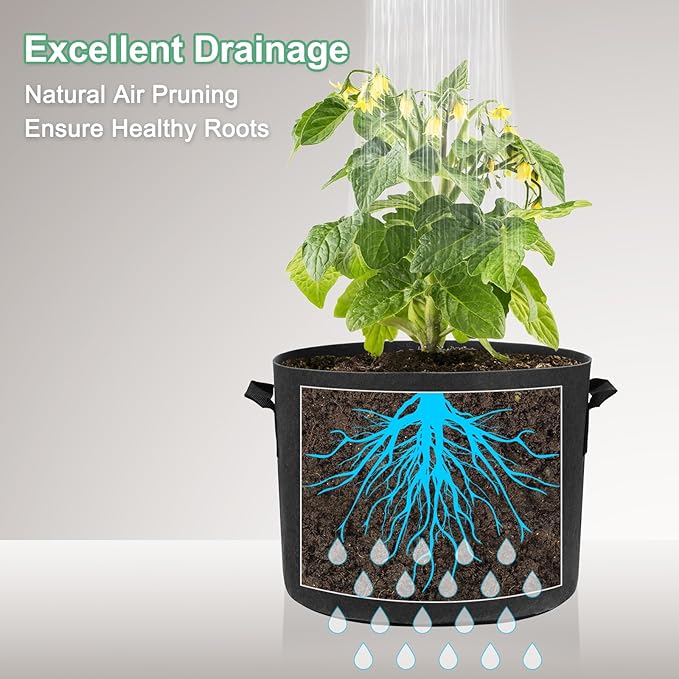 M METERXITY 5-Pack Plant Grow Bags 1 Gallon Grow Bags 300G Thickened Fabric Pots with Durable Handles Plant Garden Grow Pots for Fruits/Vegetables/Flowers/Plants [Black]